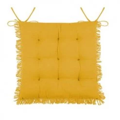 Stof Housses De Chaises Et Galettes De Chaises Coussin De Chaise En Coton Jaune à Franges 40x40