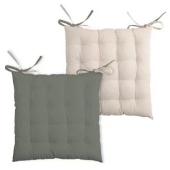 Home Maison Housses De Chaises Et Galettes De Chaises Galette De Chaise Bicolore à Nouette Coton Noir/lin 40 X 40 -Housses de canapé Soldes galette de chaise bicolore a nouette coton kaki lin 40 x 40