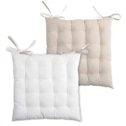 Lovely Casa Housses De Chaises Et Galettes De Chaises Galette De Chaise Bicolore Coton Ecru/lin 40x40 -Housses de canapé Soldes galette de chaise bicolore coton ecru lin 40x40 2