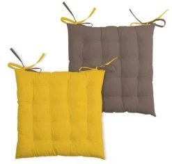 Lovely Casa Housses De Chaises Et Galettes De Chaises Galette De Chaise Bicolore Coton Moutarde/taupe 40x40