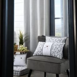 Home Maison Housses De Chaises Et Galettes De Chaises Galette De Chaise Fleurie En Coton Recyclé Coton Blanc Noir 38 X 38 -Housses de canapé Soldes galette de chaise fleurie en coton recycle coton blanc noir 38 x 38 3