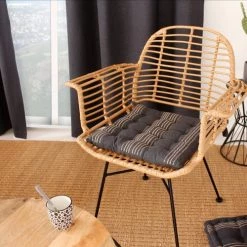 Home Maison Housses De Chaises Et Galettes De Chaises Galette De Chaise Rayée En Coton Recyclé Coton Gris Foncé 38 X 38 -Housses de canapé Soldes galette de chaise rayee en coton recycle coton gris fonce 38 x 38 3