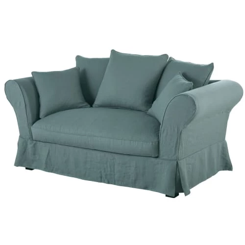 Maisons Du Monde Housses De Canapé Housse De Canapé 2 Places En Lin Froissé Bleu Céladon 4 Maisons Du Monde Housses De Canapé Housse De Canapé 2 Places En Lin Froissé Bleu Céladon – Image 2