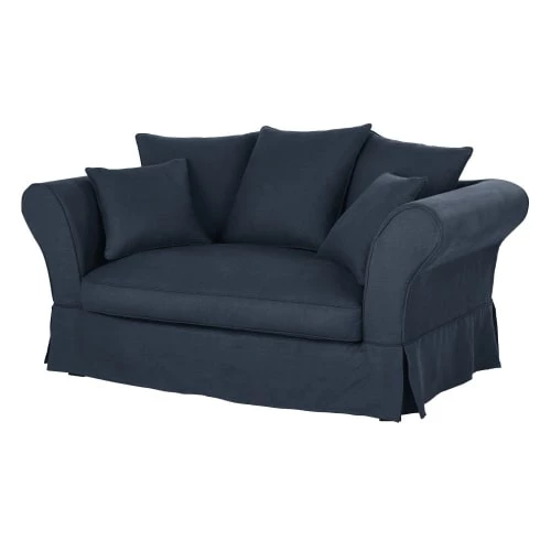 Maisons Du Monde Housses De Canapé Housse De Canapé 2 Places En Lin Froissé Bleu Nuit 4 Maisons Du Monde Housses De Canapé Housse De Canapé 2 Places En Lin Froissé Bleu Nuit – Image 2