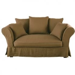 Maisons Du Monde Housses De Canapé Housse De Canapé 2 Places En Lin Froissé Marron Havane