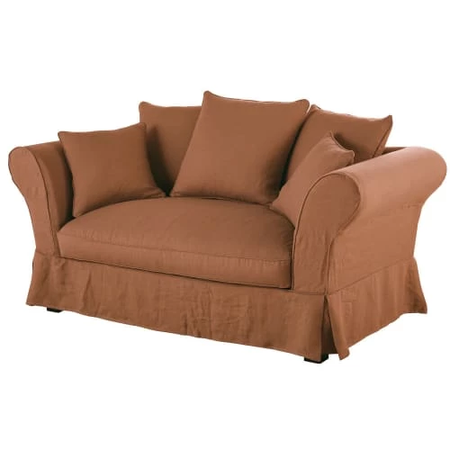 Maisons Du Monde Housses De Canapé Housse De Canapé 2 Places En Lin Froissé Orange De Sienne 4 Maisons Du Monde Housses De Canapé Housse De Canapé 2 Places En Lin Froissé Orange De Sienne – Image 2