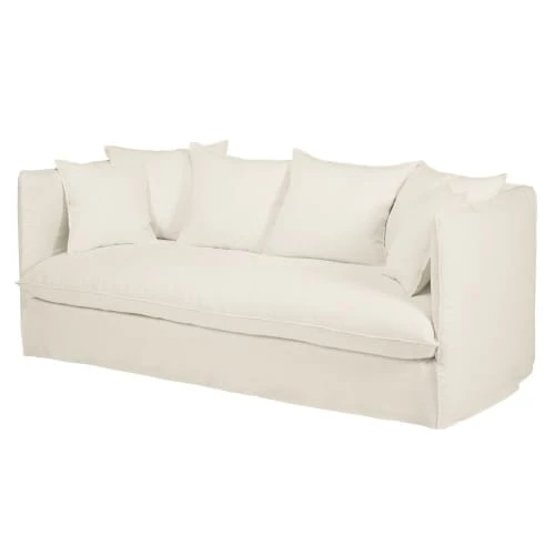 Maisons Du Monde Housses De Canapé Housse De Canapé 3/4 Places En Lin Froissé Blanc 4 Maisons Du Monde Housses De Canapé Housse De Canapé 3/4 Places En Lin Froissé Blanc – Image 2
