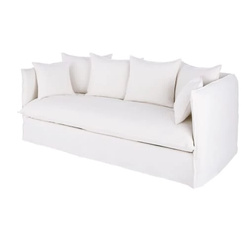 Maisons Du Monde Housses De Canapé Housse De Canapé 3/4 Places En Lin Supérieur Blanc 4 Maisons Du Monde Housses De Canapé Housse De Canapé 3/4 Places En Lin Supérieur Blanc – Image 2