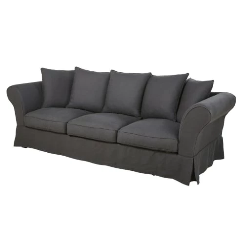 Maisons Du Monde Housses De Canapé Housse De Canapé 4/5 Places En Lin Froissé Gris Anthracite 4 Maisons Du Monde Housses De Canapé Housse De Canapé 4/5 Places En Lin Froissé Gris Anthracite – Image 2