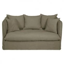 Maisons Du Monde Housses De Canapé Housse De Canapé Convertible 2 Places En Lin Froissé Vert Kaki