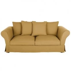 Maisons Du Monde Housses De Canapé Housse De Canapé Convertible 3/4 Places (12 Cm) En Lin Froissé Ocre