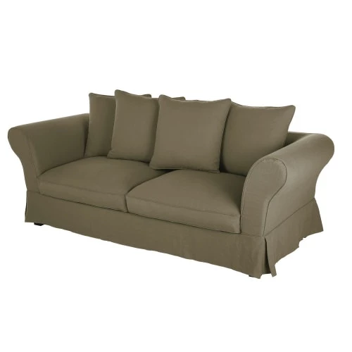 Maisons Du Monde Housses De Canapé Housse De Canapé Convertible 3/4 Places (12 Cm) En Lin Froissé Vert Kaki 5 Maisons Du Monde Housses De Canapé Housse De Canapé Convertible 3/4 Places (12 Cm) En Lin Froissé Vert Kaki – Image 3