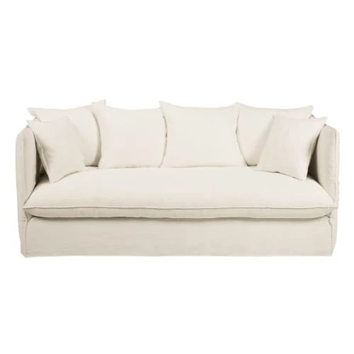 Maisons Du Monde Housses De Canapé Housse De Canapé Convertible 3/4 Places En Lin Froissé Blanc 3 Maisons Du Monde Housses De Canapé Housse De Canapé Convertible 3/4 Places En Lin Froissé Blanc