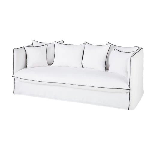 Maisons Du Monde Housses De Canapé Housse De Canapé Convertible 3/4 Places En Lin Froissé Blanc à Volants 5 Maisons Du Monde Housses De Canapé Housse De Canapé Convertible 3/4 Places En Lin Froissé Blanc à Volants – Image 3