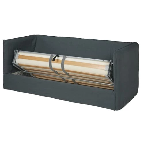 Maisons Du Monde Housses De Canapé Housse De Canapé Convertible 3/4 Places En Lin Froissé Gris Anthracite 4 Maisons Du Monde Housses De Canapé Housse De Canapé Convertible 3/4 Places En Lin Froissé Gris Anthracite – Image 2