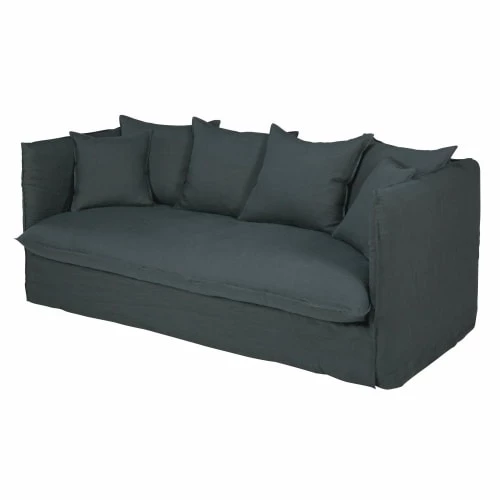 Maisons Du Monde Housses De Canapé Housse De Canapé Convertible 3/4 Places En Lin Froissé Gris Anthracite 6 Maisons Du Monde Housses De Canapé Housse De Canapé Convertible 3/4 Places En Lin Froissé Gris Anthracite – Image 4