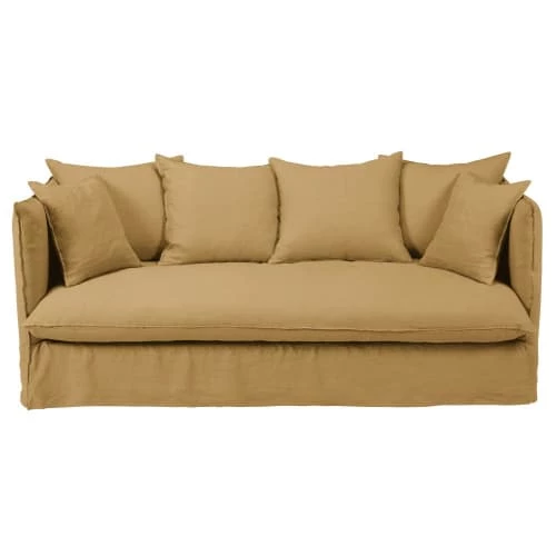 Maisons Du Monde Housses De Canapé Housse De Canapé Convertible 3/4 Places En Lin Froissé Ocre 3 Maisons Du Monde Housses De Canapé Housse De Canapé Convertible 3/4 Places En Lin Froissé Ocre