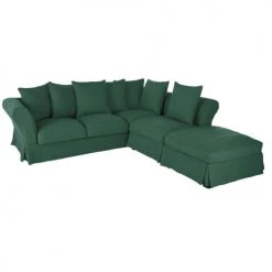 Maisons Du Monde Housses De Canapé Housse De Canapé D'angle Convertible 5 Places (matelas 12 Cm) En Lin Froissé Vert -Housses de canapé Soldes housse de canape d angle convertible 5 places matelas 12 cm en lin froisse vert 1000 3 34 221598 3