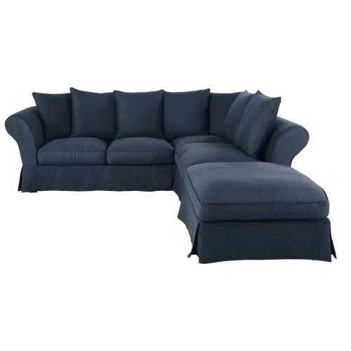 Maisons Du Monde Housses De Canapé Housse De Canapé D'angle Convertible (6 Cm) En Lin Froissé Bleu Nuit 3 Maisons Du Monde Housses De Canapé Housse De Canapé D'angle Convertible (6 Cm) En Lin Froissé Bleu Nuit