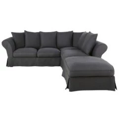 Maisons Du Monde Housses De Canapé Housse De Canapé D'angle Convertible (6 Cm) En Lin Froissé Bleu Céladon -Housses de canapé Soldes housse de canape d angle convertible 6 cm en lin froisse gris anthracite roma 1000 6 39 204465 1 6