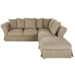 Maisons Du Monde Housses De Canapé Housse De Canapé D'angle Convertible En Lin Froissé Beige Ficelle -Housses de canapé Soldes housse de canape d angle convertible en lin froisse beige ficelle roma 1000 13 5 204472 1 4
