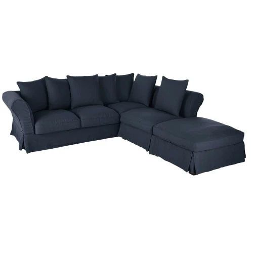 Maisons Du Monde Housses De Canapé Housse De Canapé D'angle Convertible En Lin Froissé Bleu Nuit 5 Maisons Du Monde Housses De Canapé Housse De Canapé D'angle Convertible En Lin Froissé Bleu Nuit – Image 3