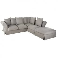 Maisons Du Monde Housses De Canapé Housse De Canapé D'angle Convertible En Lin Froissé Gris Clair -Housses de canapé Soldes housse de canape d angle convertible en lin froisse gris clair 1000 14 6 204473 3