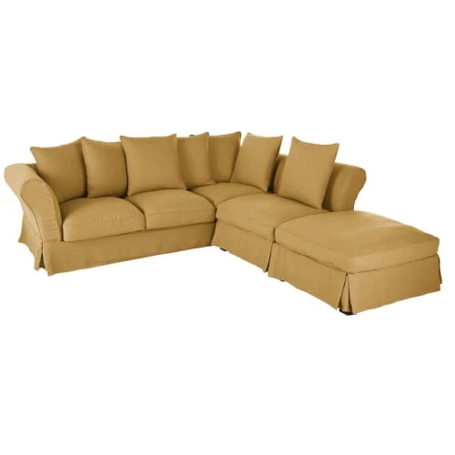 Maisons Du Monde Housses De Canapé Housse De Canapé D'angle Convertible En Lin Froissé Ocre 5 Maisons Du Monde Housses De Canapé Housse De Canapé D'angle Convertible En Lin Froissé Ocre – Image 3