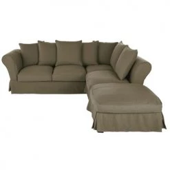 Maisons Du Monde Housses De Canapé Housse De Canapé D'angle Convertible En Lin Froissé Vert Kaki