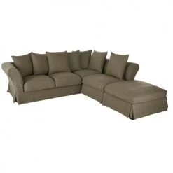 Maisons Du Monde Housses De Canapé Housse De Canapé D'angle Convertible En Lin Froissé Vert Kaki -Housses de canapé Soldes housse de canape d angle convertible en lin froisse vert kaki 1000 3 12 204479 3