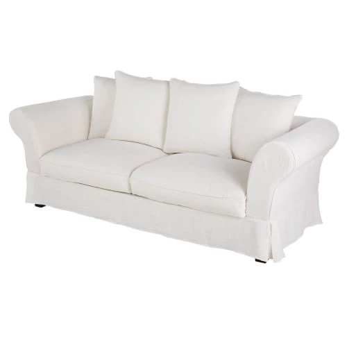 Maisons Du Monde Housses De Canapé Housse De Canapé Fixe Et Convertible 3/4 Places (6 Cm) En Lin Froissé Blanc 4 Maisons Du Monde Housses De Canapé Housse De Canapé Fixe Et Convertible 3/4 Places (6 Cm) En Lin Froissé Blanc – Image 2