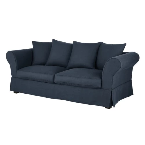 Maisons Du Monde Housses De Canapé Housse De Canapé Fixe Et Convertible 3/4 Places (6 Cm) En Lin Froissé Bleu Nuit 4 Maisons Du Monde Housses De Canapé Housse De Canapé Fixe Et Convertible 3/4 Places (6 Cm) En Lin Froissé Bleu Nuit – Image 2