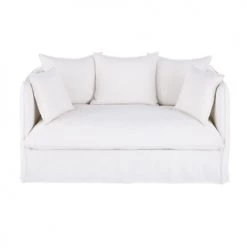 Maisons Du Monde Housses De Canapé Housse De Canapé-lit 3/4 Places En Lin Supérieur Blanc