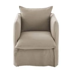 Maisons Du Monde Housses De Fauteuil Housse De Fauteuil En Lin Supérieur Rouge Rhubarbe -Housses de canapé Soldes housse de fauteuil en lin froisse beige ficelle louvain 1000 4 34 204378 1 7