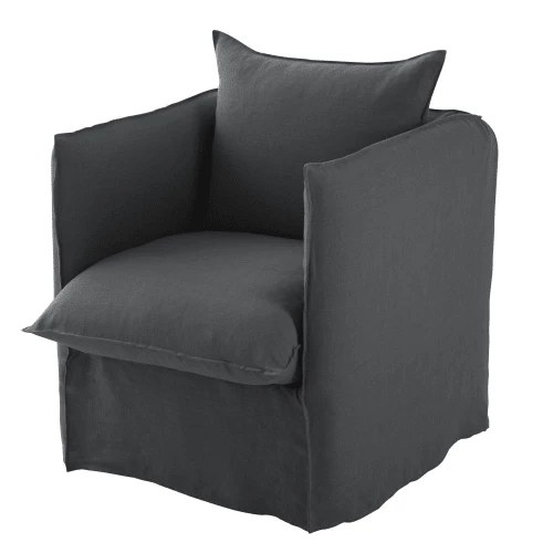 Maisons Du Monde Housses De Fauteuil Housse De Fauteuil En Lin Froissé Gris Anthracite 4 Maisons Du Monde Housses De Fauteuil Housse De Fauteuil En Lin Froissé Gris Anthracite – Image 2