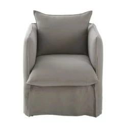 Maisons Du Monde Housses De Fauteuil Housse De Fauteuil En Lin Froissé Gris Clair -Housses de canapé Soldes housse de fauteuil en lin froisse gris clair louvain 1000 5 35 204379 1 6