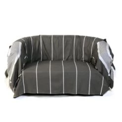 Fouta Futée Housses De Canapé Jeté De Canapé Coton Anthracite Rayures Blanches 200 X 300 -Housses de canapé Soldes jete de canape coton anthracite rayures blanches 200 x 300 2