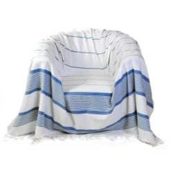 Fouta Futée Housses De Fauteuil Jeté Fauteuil Coton Anthracite Rayures Blanches 200 X 200 -Housses de canapé Soldes jete de fauteuil 100 coton blanc rayures bleu 200 x 200 4