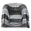 Fouta Futée Housses De Fauteuil Jeté Fauteuil Coton Anthracite Rayures Blanches 200 X 200