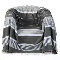 Fouta Futée Housses De Fauteuil Jeté De Fauteuil 100% Coton Blanc Rayures Bleu 200 X 200 -Housses de canapé Soldes jete fauteuil coton anthracite rayures blanches 200 x 200